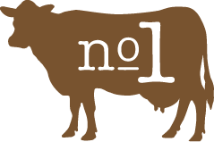 Brown cow silhouette with 'no1' text on a white background