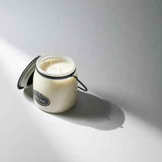 16oz butter jar with the metal lid to the side 