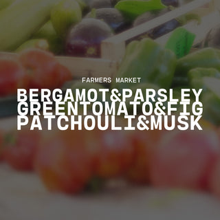 Fruit and vegetable display with text overlay on a dark background
