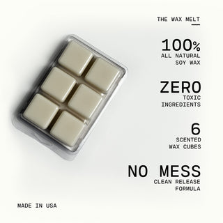 Package of six scented wax cubes with text highlighting features on a white background