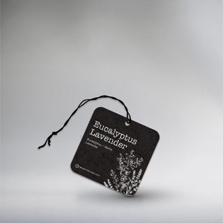 close op of a car freshener with eucalyptus and lavender 