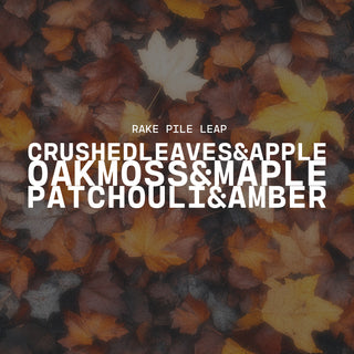 Text overlay on a background of crushed leaves with autumn colors